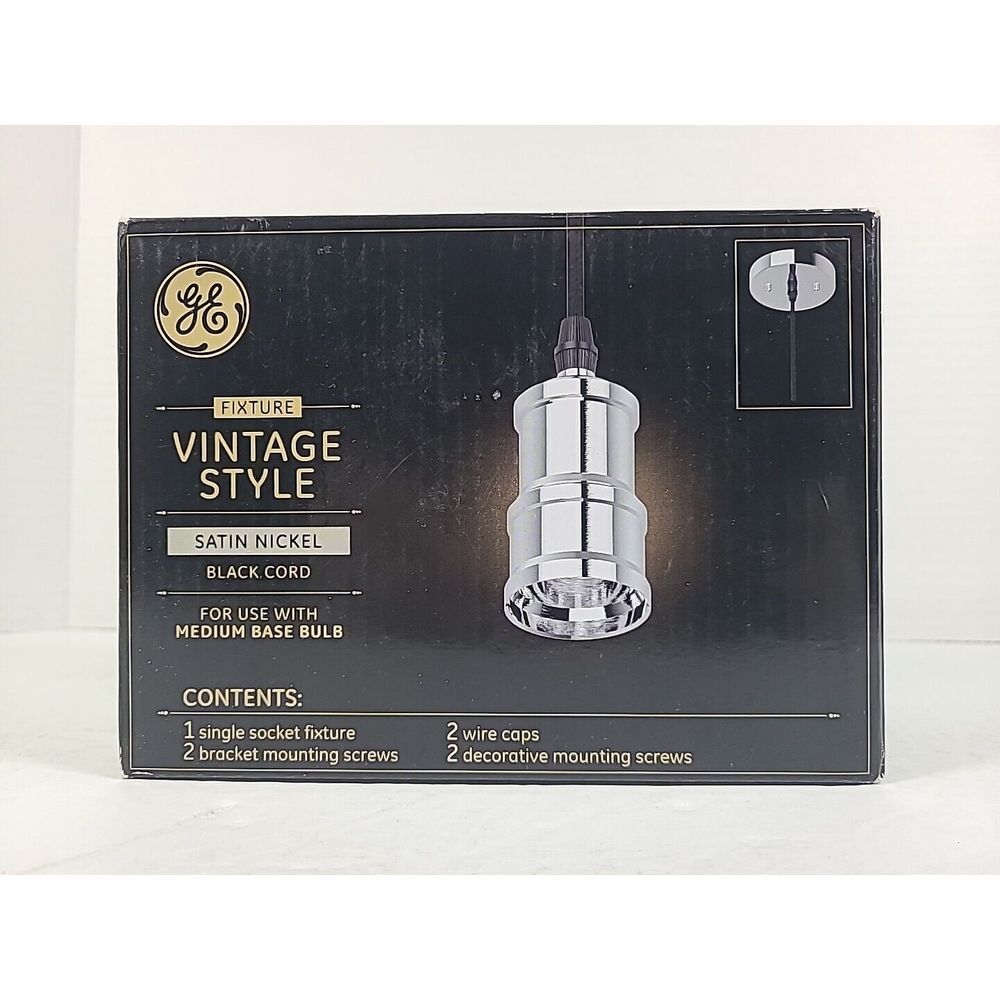 GE Vintage Style Satin Nickel, Black, Gun Metal Light Bulb Pendant Fixture‎